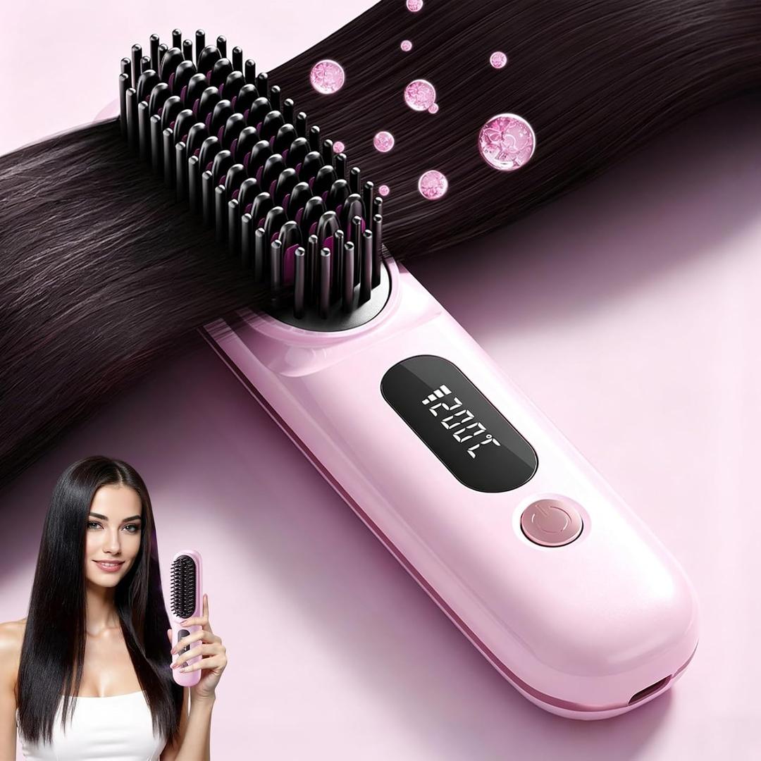 New Go Brush Pro 2026 Cordless Hair Straightener Brush, 79 Teeth for MCH Salon Smoothness, 199M Ionic, 1-MIN Fast Heat, 4000mAh 40-Min Runtime, 3-Temp&Travel, Auto Shut-Off, Used for Fine to Wavy Hair