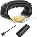 Garlic Press Rocker - Stainless Steel Garlic Mincer, Garlic Chopper, Garlic Crusher with Garlic Peeler and Cleaning Brush for Effortless Smashing Garlic.
