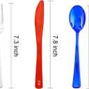 NOCCUR 180PCS Independence Day Silverware - 4th of July Tricolor Plastic Cutlery - Include 60 Red Knives, 60 Silver Forks, 60 Blue Spoons - Ideal for Independence Day