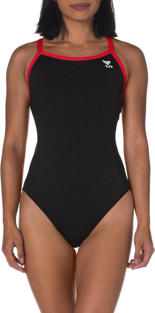 TYR Womens Hexa Diamondfit Swimsuit (30, Black/Red)