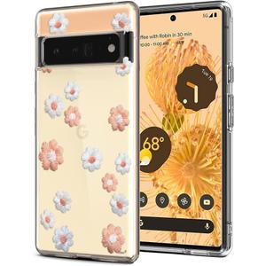 Unov Case for Pixel 6 Pro Case Clear with Design Soft TPU Shock Absorption Slim Embossed Flower Pattern Protective Back Cover (Daisy Blooms)