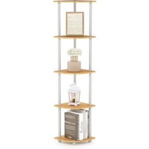Furinno Turn-N-Tube 5 Tier Corner Display Rack Multipurpose Shelving Unit, 1-Pack, Beech/White