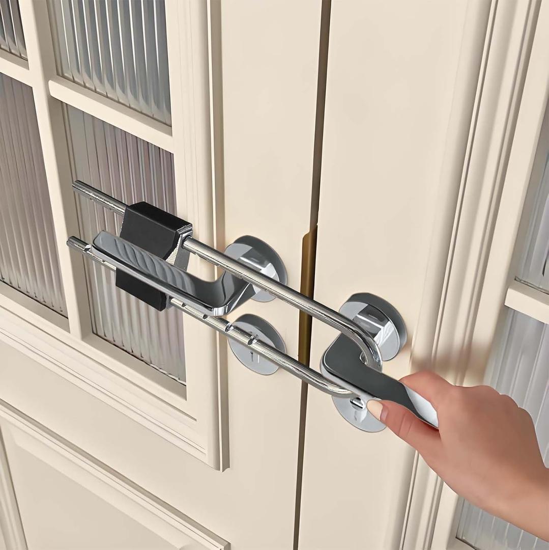 French Door Lock for Double Doors, Adjustable Double Door Lock for Home Security Prevent Kick Ins for Various Knob Width Door Security