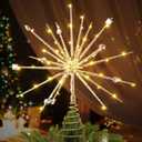 Christmas Tree Topper 15 inch Mid Century Vibe Retro 3D Lighted Starburst Tree Topper Decorations with Crystal and 19 Twinkle Lights(Gold)