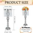Didaey 16 Pcs Wedding Centerpieces for Tables, Gold Silver Vase Centerpiece with Chandelier Crystal Metal Flower Stand, Tall Flower Vases for Wedding Party Home Decoration(Silver,21.3)
