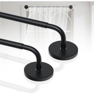 2 Pack Magnetic Curtain Rods for Metal Door, Adjustable 18 to 30 Inch Rod for Cafe Doors, 3/8 Inch Diameter Magnet Rods Appliances for French Door Window(Black, 2Pack)