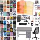 1:12 Scale Mini Office Desk Set Including Mini Computers Desks Computer Accessories Storage Racks Books Desk Lamps Glasses Headphones Mobile Game Controllers Etc Suitable For Displaying Ideal Gifts