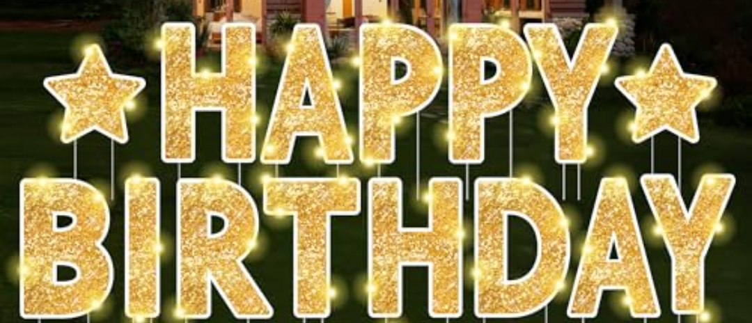 Happy Birthday Yard Sign - 14 Pcs Personalized Age Happy Birthday Sign, 16 Inches Waterproof Birthday Yard Lawn Party Decoration (Gold)