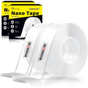 WINNOW Bulk Heavy Duty Nano Double Sided Tape (2 Rolls, 1.2"x120") - Industrial-Strength Adhesive for Student/Office/Classroom/Dormitory Facility Supplies Reusable & Removable Mounting Solution