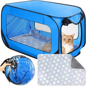 37 Inch Collapsible Dog Crate with Mat Liner Pop up Dog Kennel Waterproof Portable Car Seat Kennel Travel Crate for Pet Indoor Outdoor Cat Bed Collection(Blue) 37 Inch Collapsible Dog Crate with Mat Liner Pop up Dog Kennel Waterproof Portable Car Seat Kennel Travel Crate for Pet Indoor Outdoor Cat Bed Collection(Blue)