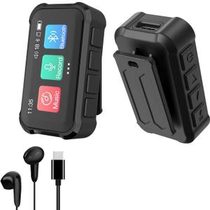 Pmjebe MP3 Player with Bluetooth, Portable Digital Lossless 32G Music Player with USB c Headphones, 1.47 in Full Touch Screen, Digital Voice Recorder, EBook, Mini Back Clip Design, Black
