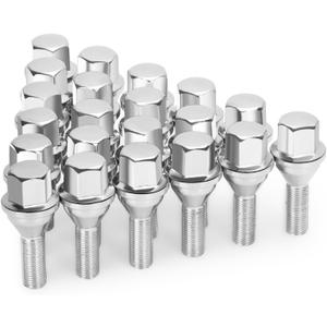 M12x1.25 Lug Bolts, 20PCS Upgraded One-Piece Solid Chrome Wheel Lug Bolts, 19mm Hex 28mm Shank Length Compatible with Jeep Cherokee Renegade Compass, Replaces OEM 53182366 6511051AA (Anti Rust Design)