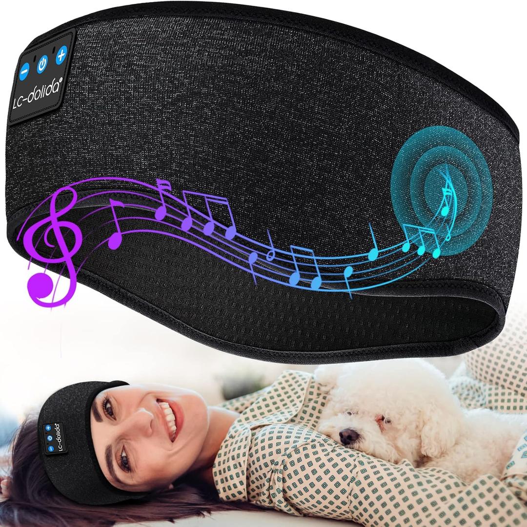 LC-dolida Sleep Headphones Headband Bluetooth 5.4, Headband Earphones Wireless with USB C Charge Port, Sleep Mask for Sleeping, Sports, Gifts, Workout, Jogging, Yoga, Insomnia, Air Travel, Meditation (Black)