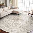 Puino 9FT Round Area Rugs for Living Room: Circle Rugs Machine Washable Oriental Low Pile Soft Non Slip Backing Vintage Indoor Rug for Bedroom Nursery Dining Room Home Office Beige/Gray