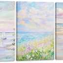 SEWEAIPIC 3 Piece Coastal Wall Art, Dreamy Pastel Pink Beach Canvas Prints, Calming Ocean Sunset Painting for Bedroom, Living Room Decor, Seascape Artwork, 16x24 inch - Framed, 24L''x16W'' Wrapped Canvas