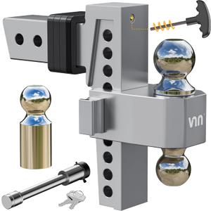 VNN Adjustable Drop Hitch 2.5 Inch Receiver - Interchangeable 3 Solid Ball Mount 1-7/8", 2", 2-5/16"(18,500 LBS GTW), Heavy Duty Aluminum Trailer Hitch 8 Inch Drop with Pads and Locking Sets
