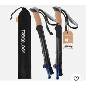 4 PCSHiking Poles with Real Cork Grips, Adjustable for Heights 5'2'' to 6'5'