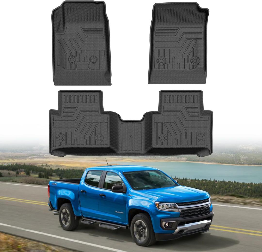 Mixsuper Floor Mats for Chevy Colorado/GMC Canyon Crew Cab 2015-2022, All Weather Floor Liners 1st and 2nd Row Set Black