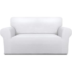 PureFit Super Stretch Sofa Slipcover  Spandex Non Slip Soft Couch Sofa Cover, Washable Furniture Protector with Non Skid Foam and Elastic Bottom for Kids, Pets Loveseat, White (Medium)
