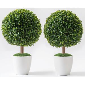 UV Resistant Artificial Outdoor Plants 24, Boxwood Topiary Set of 2 Fake Trees - Large Artificial Plants Outdoor Potted - Indoor & Outdoor Fake Plants For Porch - Front Porch Decor - Pot not Included
