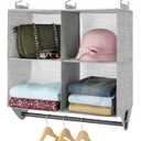 Whitmor Hanging Closet Organizer - 4 Section Closet Organizer with Garment Rod - Space-Dyed Grey