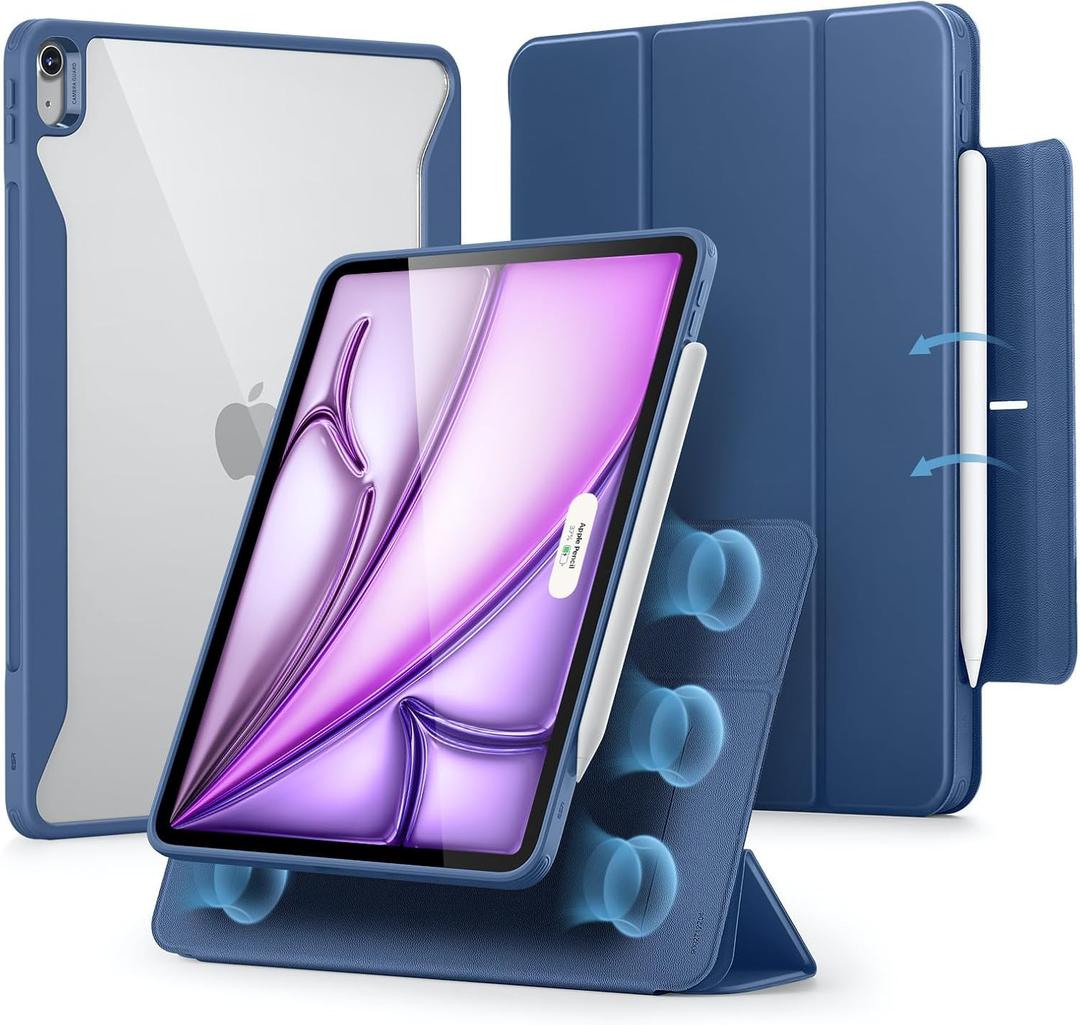 ESR for iPad Air 13 Inch Case M4/M3/M2 (2026/2025/2024) with Pencil Holder, Removable Magnetic Cover, Vertical Stand, Fully Supports Pencil Pro and Pencil(USB-C), Rebound 360 Series, Blue
