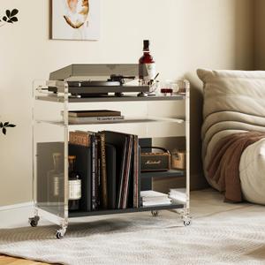 Acrylic Record Player StandVinyl Storage Holder Cabinet with WheelsLarge Turntable Stand with Shelf,Coffe Table Movable End Table Nightstand Stereo Cabinet for Living Room Bedroom Office
