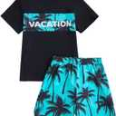 Boy Clothes Kids Boy's Summer Outfits Shorts Sleeve Crewneck T Shirt Tops Tees Shorts Sets Boy's 2 Piece Outfits (7-8 Years, Black Green)