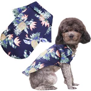 Hawaiian Beach Print Pet Dog Cat T-Shirts Cute for Dog Cats Cool Summer Vest Camp Shirt Clothes (Dark Blue, S)
