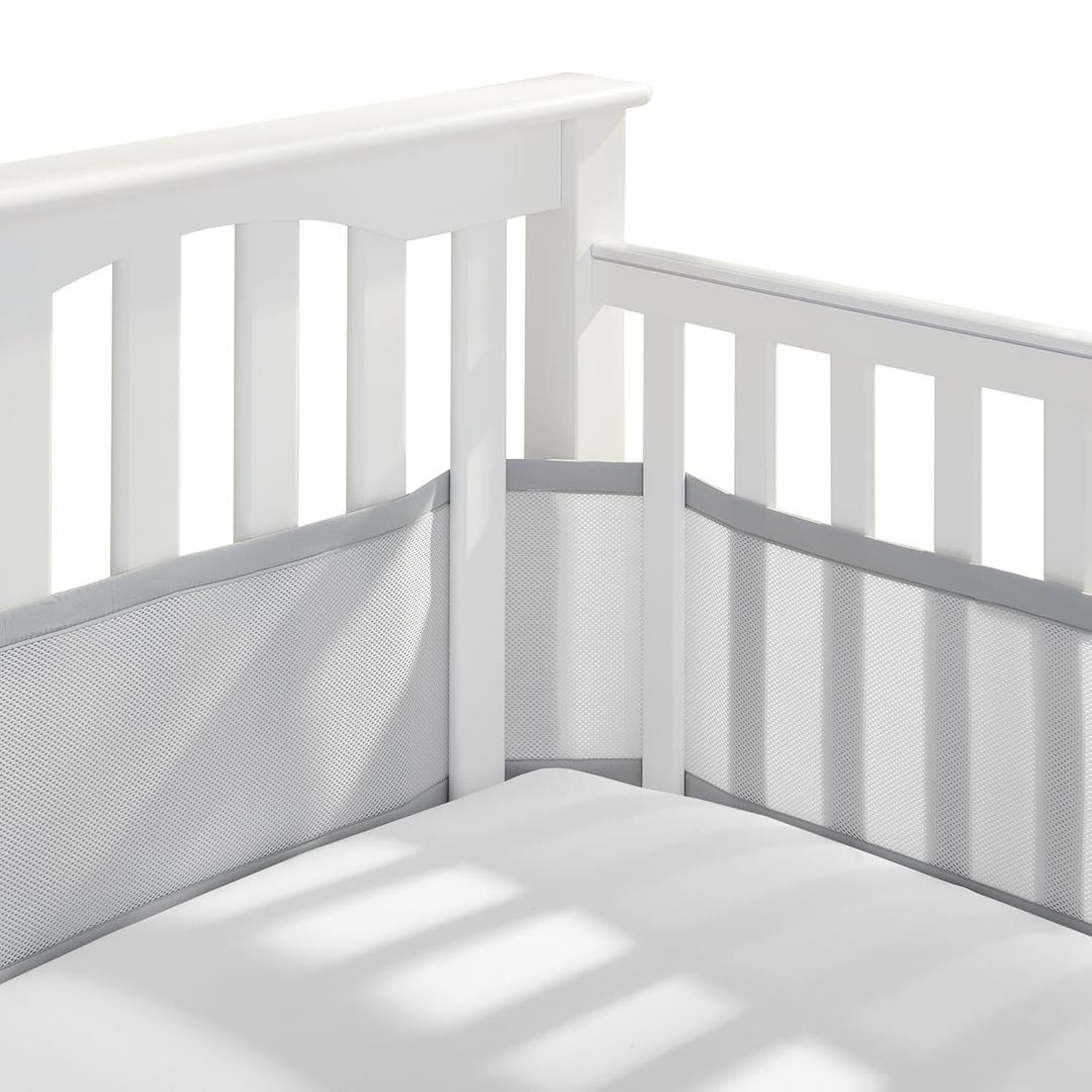BreathableBaby Breathable Mesh Liner for Full-Size Cribs, Classic 3mm Mesh, Gray (Size 4FS Covers 3 or 4 Sides) (Grey)