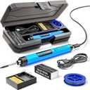 Cordless USB Rechargeable Portable Soldering Iron, Digital adjustable display screen, Heating Core, Soldering Iron Cord, Rosin, Soldering Iron Stand, Storage Case (Blue)