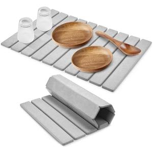 Large Stone Dish Drying Mats for Kitchen Counter, 24"(L)×16"(W) Collapsible Quick Dry Dish Drying Mat, Eco-Friendly Absorbent Diatomaceous Earth Mat for Dishes Bottles Cups, Match Any Countertop