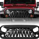 JK Glossy Black Shark Grille Front Grill Compatible with 2007-2018 Jeep Wrangler Rubicon Sahara Sport, ABS