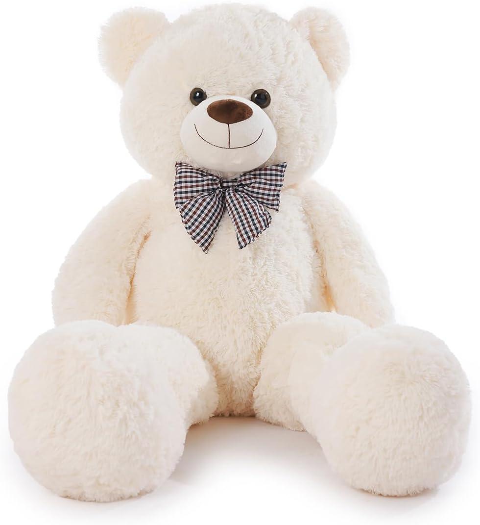Poutmac 47 inch Giant Teddy Bear Stuffed Animal White Big Plush Teddy Bear Valentine's Gift for Girlfriend Soft Stuffed Bear Animals for Christmas,Birthday,Mother's Day