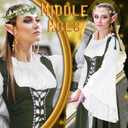 Bonuci 6 Pcs Medieval Renaissance Fairy Costume Women Halloween Elf Cosplay Outfits Victorian Dress Elf Ears Fairy Headpiece (Green, XL)