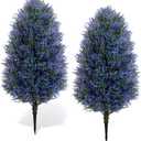 Daifunli 2 Pack 3ft Artificial Lavender Topiary Tree Faux Lavender Bush Large Outdoor Plants, Topiary Ball with Ground Spike UV Resistant, Fake Shrub Greenery Plants Tree for Porch, Home, Garden Decor