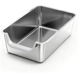 Stainless Steel Litter Box with High Sides,23.6" L X 15.7" W X 7.8" H,Extra Large Jumbo Cat Litter Box,XL Kitty Metal Liter Box for Indoor Big Cat,Non-sticky,Anti-Leakage(Entry on Short Side)