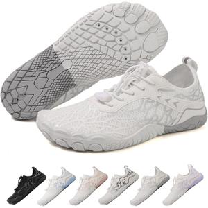 Hike Barefoot Shoes Womens Men,Unisex Barefoot Water Shoes Breathable, Anti-Slip Hiking Footwear for Athletic Wide Toe Shoe Footwear for Hiking, Walking, Running, Yoga, and Water Sports (White Grey) 38