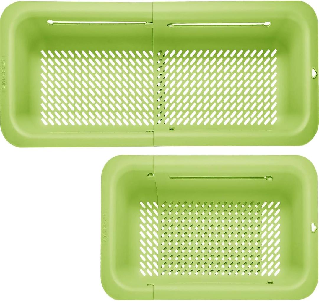 LASSHSWA Collapsible Colander for Kitchen, Over the Sink Strainer Basket for Kitchen, Fruit Pasta Food Strainer Expandable Plastic Colander BPA Free (Green)