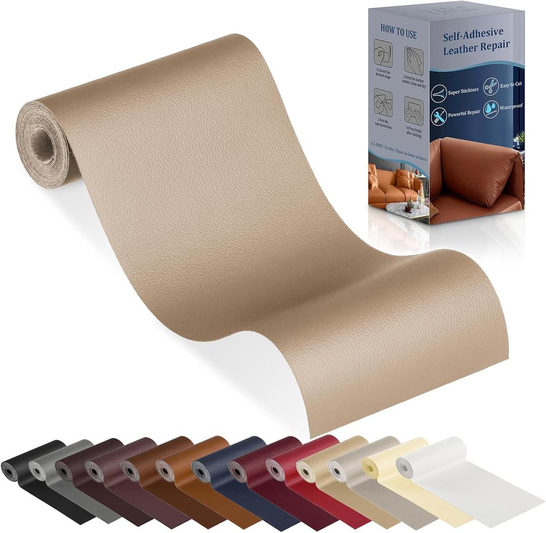 YAFLC Leather Repair Patch for Furniture, 4" x 63" Self Adhesive Leather Repair Kit Vinyl Repair Tape for Car Seat Sofa Jackets Couches Chair Medium Beige