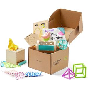 Tiny Land Montessori Baby Toy Set 4-6 Months  Early Learning Motor Skills Development Kit with 4-in-1 Soft Cloth Book, Spinning Rainbow Toy, Silicone Blocks and Baby Tissue Box