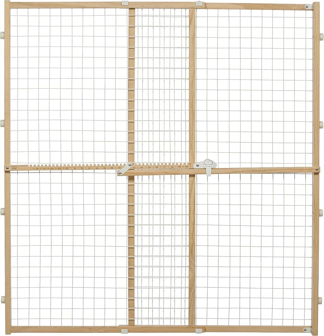 MidWest Homes for Pets Wire Mesh Pet Safety Gate, Dog Gate Expands From 29 - 50 Inches Wide, 44 Inches Tall, Wood, Powder Coated Wire