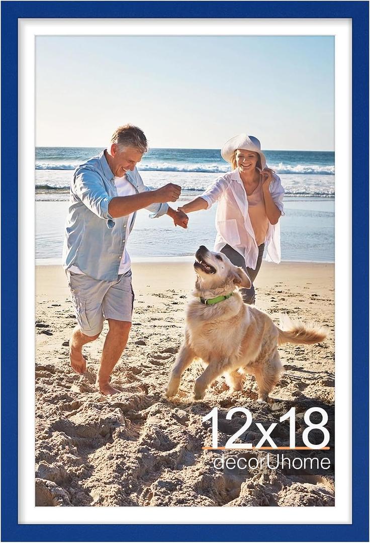 decorUhome 12x18 Picture Frame, Display Pictures 11x17 with Mat or 12x18 without Mat, Wall Mounting Photo Frame, Royal Blue, 1 Pack