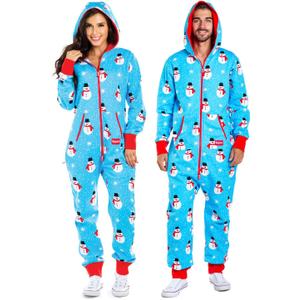 Tipsy Elves Christmas Onesies for Adults - Comfy Unisex Matching Holiday Jumpsuits with Convenient Pockets (Blue, XS)