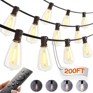 addlon 200FT(50FT*4) Outdoor String Lights with Remote,Waterproof Patio Lights ETL Listed with Shatterproof Dimmable ST38 LED Bulbs Connectable Outdoor Lighting for Backyard Bistro Garden Bistro