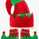 SATINIOR Christmas Santa Elf Shoes and Hat Christmas Red and Green Costume Accessory Set
