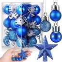 25 Pcs Mini Christmas Balls Ornaments Set Christmas Tree Decoration 0.79 Inch Christmas Ball Christmas Tree Topper Star Xmas Tree Hanging Ornaments for Party Decoration(Blue)