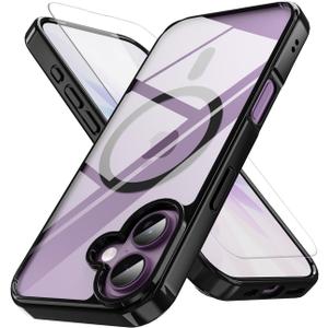 PinLiSheng Magnetic for iPhone 17 Case with 1 Screen Protector [Mil-Grade Drop Protection] [Compatible with ] Shockproof Slim Transparent Protective Phone Case, Clear Black