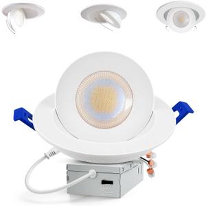 Adetu 6 inch 5CCT Gimbal Led Recessed Lights, 360°+90° Adjustable Directional Recessed Lighting, 2700K/3000K/3500K/4000K/5000K Dimmable Remodel Eyeball Canless Downlight with Jbox, ETL (White,4 Pack)