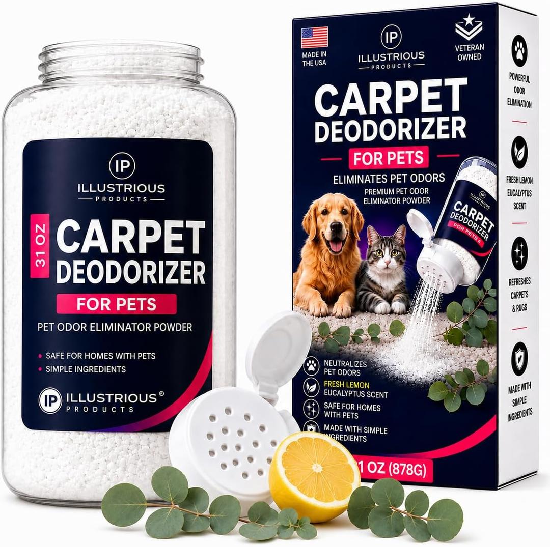 Carpet Deodorizer for Pets Pet Odor Eliminator Powder for Strong Dog & Cat Urine Odors Baking Soda Carpet Freshener for Carpets & Rugs Lemon Eucalyptus Scent 31 oz